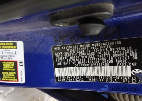 2015 Toyota Corolla L/Le/Le Pls/Prm/S/S Pls from USA, damaged, VIN 5YFBURHE1FP357400